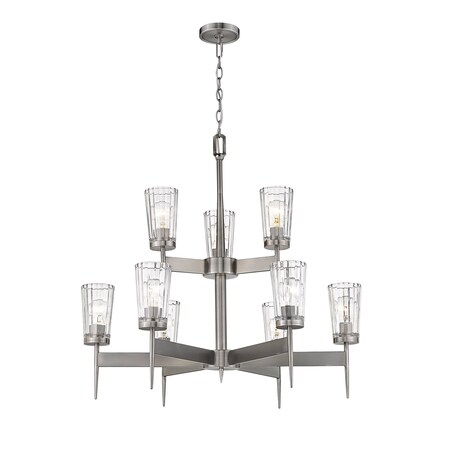 Flair 9 Light Chandelier, Antique Nickel & Clear